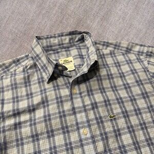 Lacoste Plaid Button Down Shirt Mens Small 38 Blue Tan Long Sleeve Regular Fit